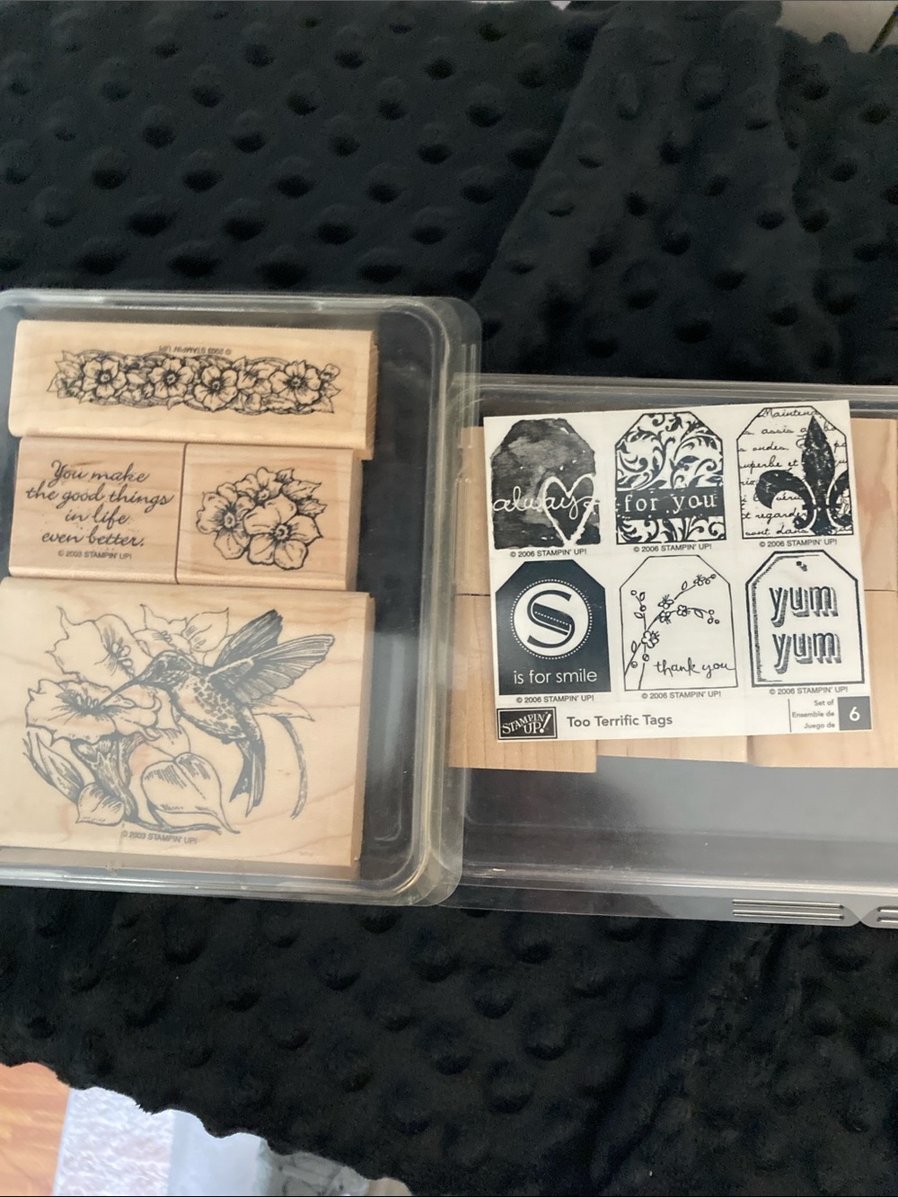 Stampin' Up! Wooden Stamp Set with Floral & Tag Designs - Black